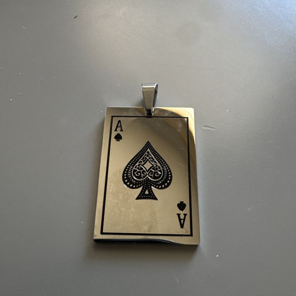 Ace Of Spades Stainless Steel Pendant 24” Chain Poker Blackjack Casino Gambling